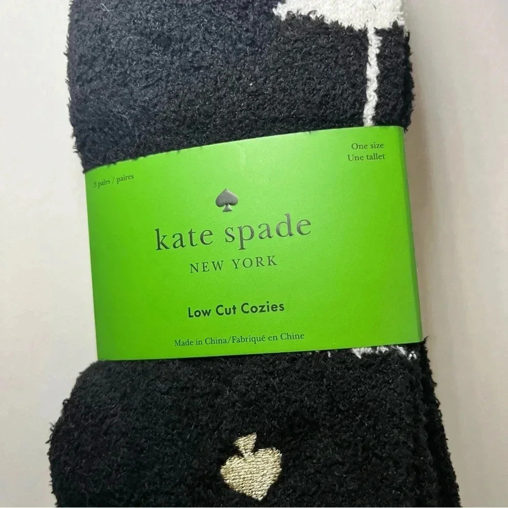NWT Kate Spade Low Cut Cozies Socks Black Martini Olives 3pk One Size Fuzzy - Picture 2 of 5